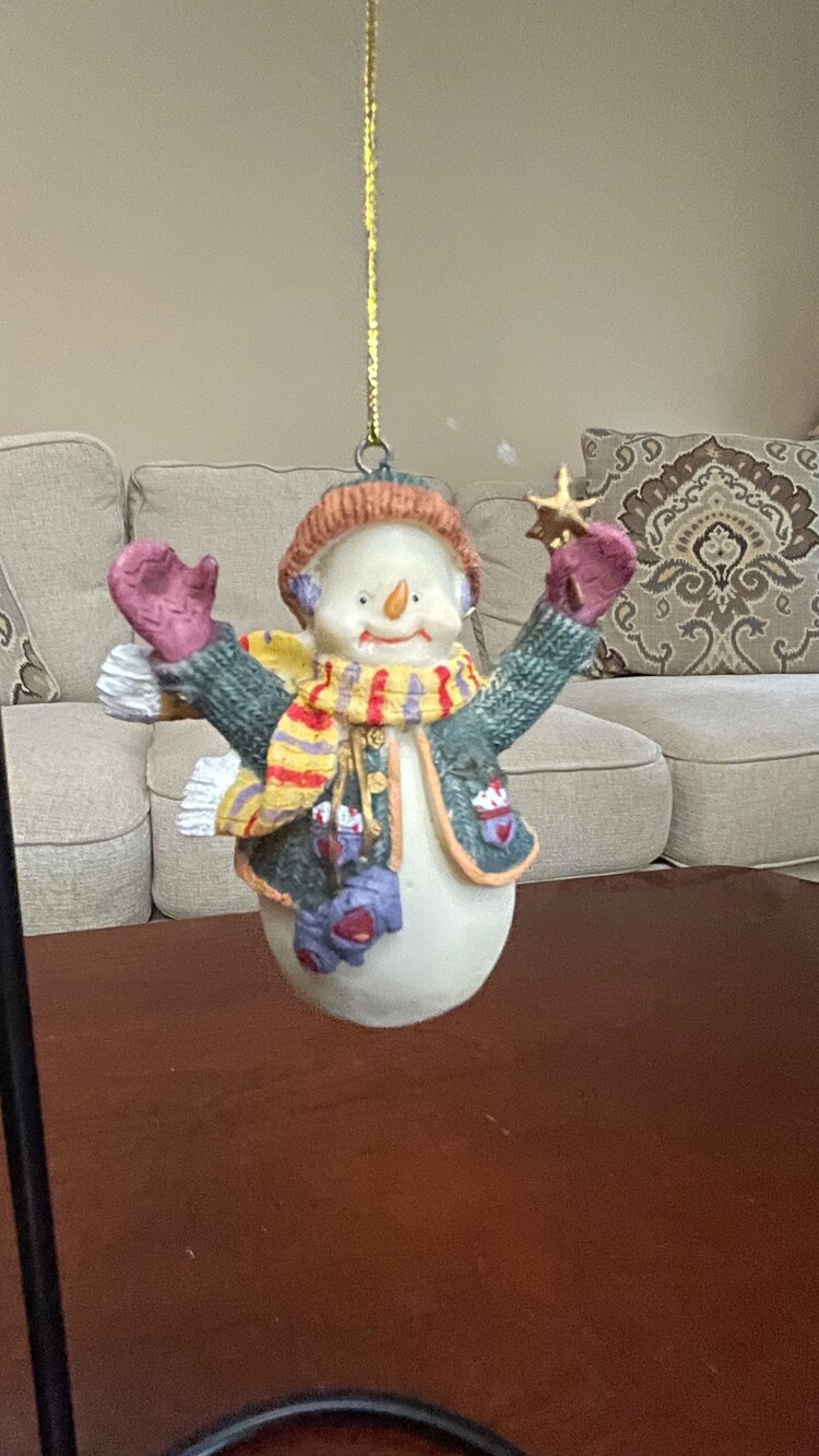 Ceramic Snowman Christmas Ornament Hand Painted Holiday Decor